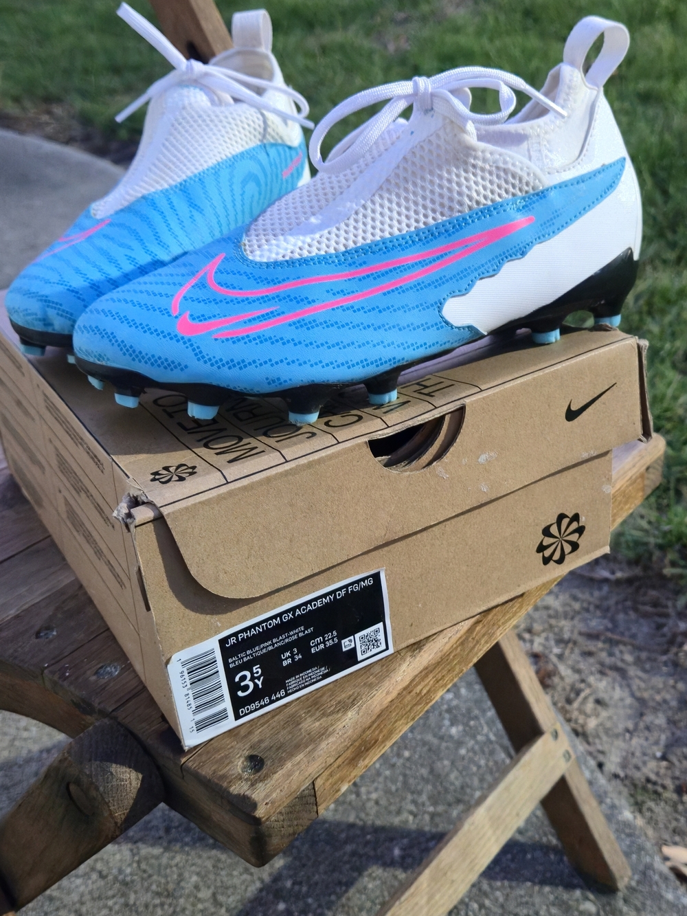 Nike Jr. Phantom GX Academy FG/MG Soccer Cleats - White/Blue/Pink